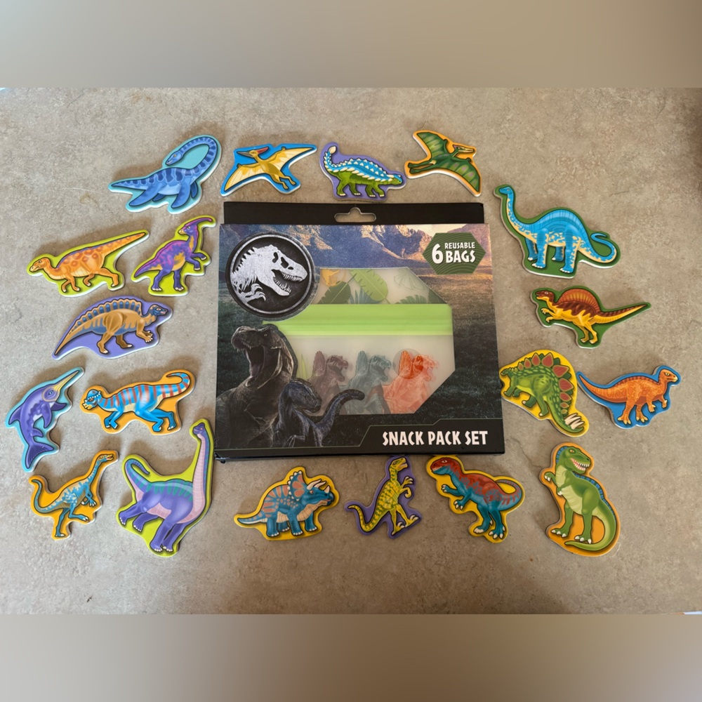 Jurassic Snack Pack Set with Dinosaur Magnets